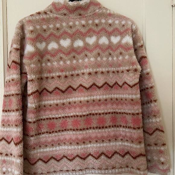 Place Plush Heart-Pattern Half-Zip Pullover in Pink and Tan - Picture 2 of 3